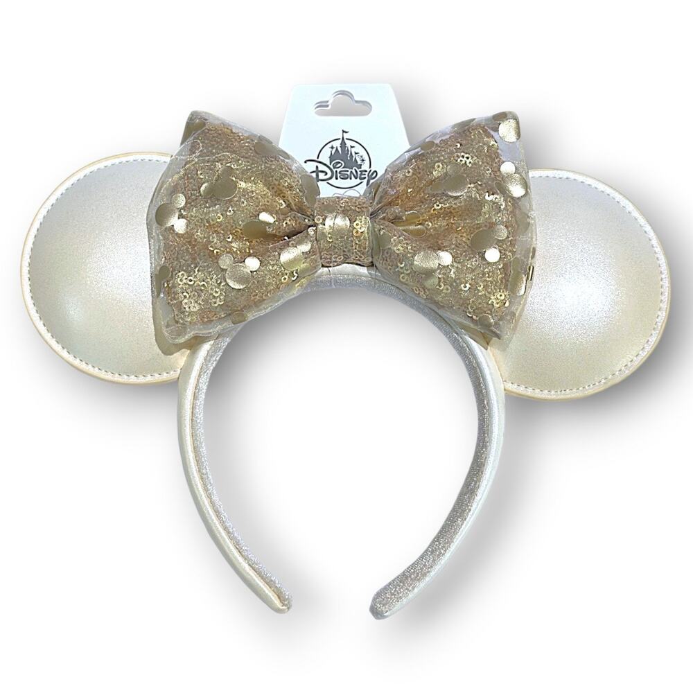 Disney Parks 2026 Sequin Champagne Shimmer Minnie Mickey Mouse Ear Headband New